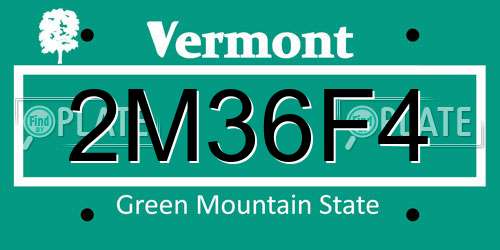 2M36F4 Vermont License Plate