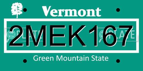 2MEK167 Vermont License Plate