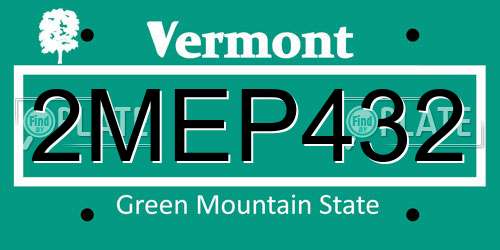 2MEP432 Vermont License Plate