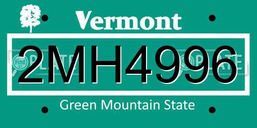 2MH4996 Vermont License Plate