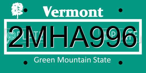 2MHA996 Vermont License Plate