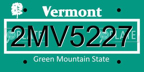 2MV5227 Vermont License Plate