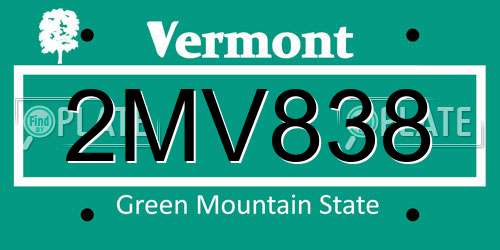 2MV838 Vermont License Plate