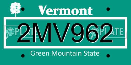 2MV962 Vermont License Plate