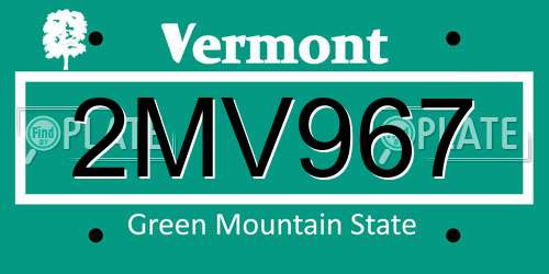 2MV967 Vermont License Plate