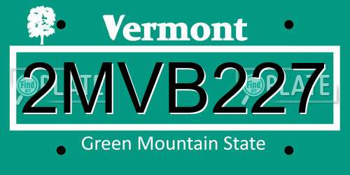 2MVB227 Vermont License Plate