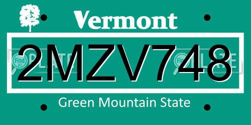 2MZV748 Vermont License Plate