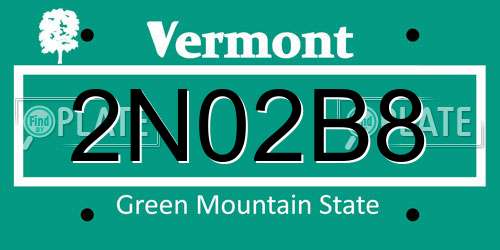 2N02B8 Vermont License Plate