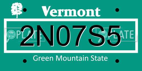 2N07S5 Vermont License Plate