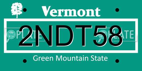 2NDT58 Vermont License Plate