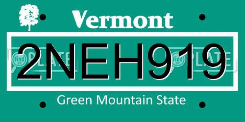 2NEH919 Vermont License Plate
