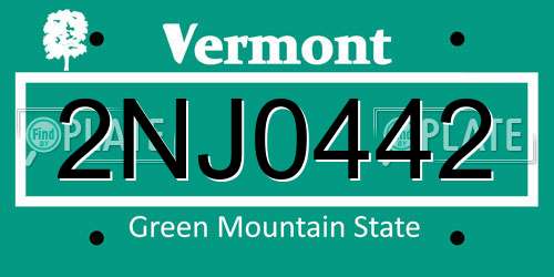 2NJ0442 Vermont License Plate