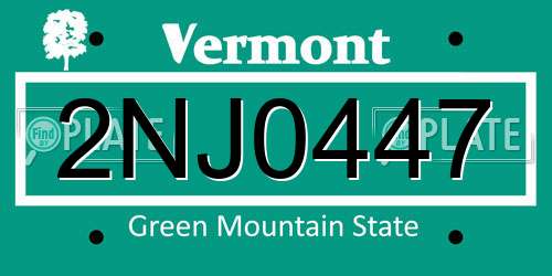 2NJ0447 Vermont License Plate