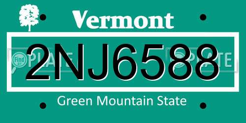 2NJ6588 Vermont License Plate