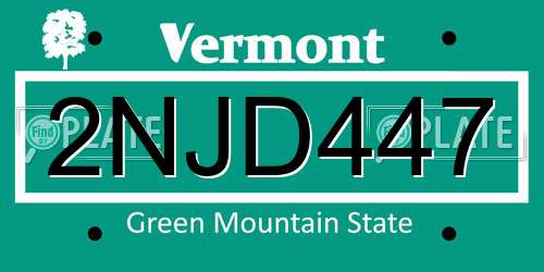2NJD447 Vermont License Plate