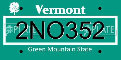 2NO352 Vermont License Plate