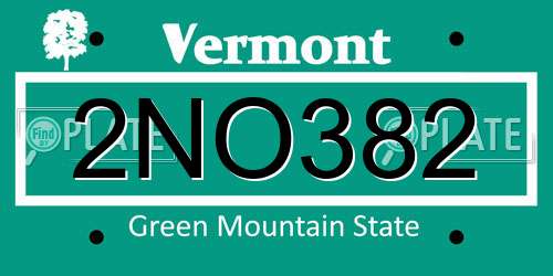 2NO382 Vermont License Plate