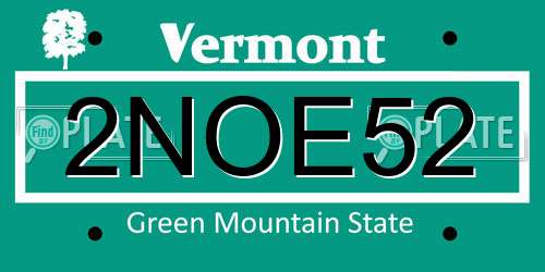 2NOE52 Vermont License Plate
