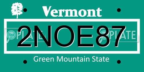 2NOE87 Vermont License Plate