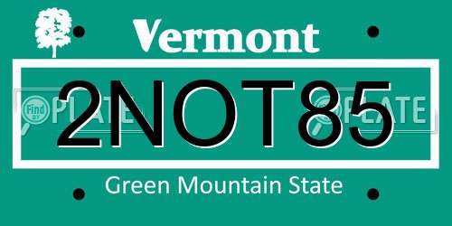 2NOT85 Vermont License Plate