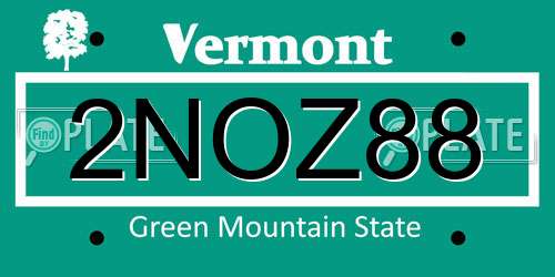 2NOZ88 Vermont License Plate
