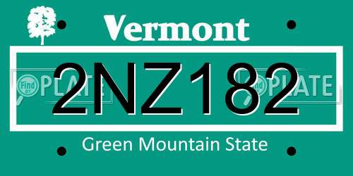 2NZ182 Vermont License Plate