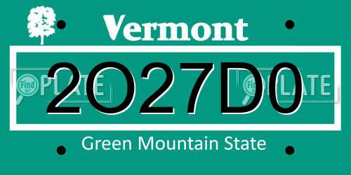 2O27D0 Vermont License Plate