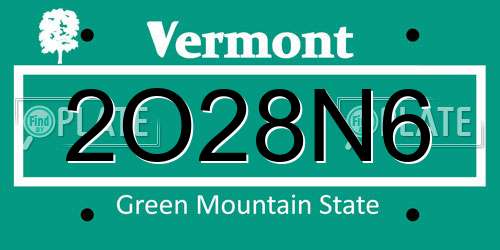 2O28N6 Vermont License Plate