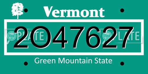 2O47627 Vermont License Plate