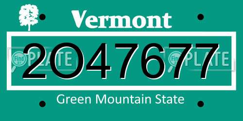 2O47677 Vermont License Plate