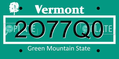 2O77Q0 Vermont License Plate