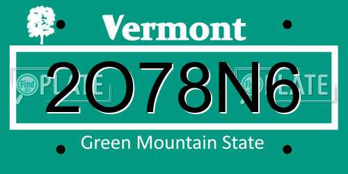 2O78N6 Vermont License Plate