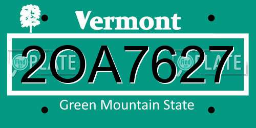 2OA7627 Vermont License Plate