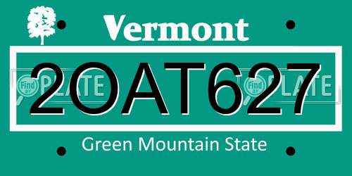 2OAT627 Vermont License Plate