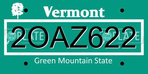 2OAZ622 Vermont License Plate