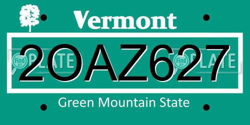 2OAZ627 Vermont License Plate
