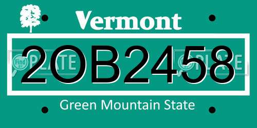 2OB2458 Vermont License Plate