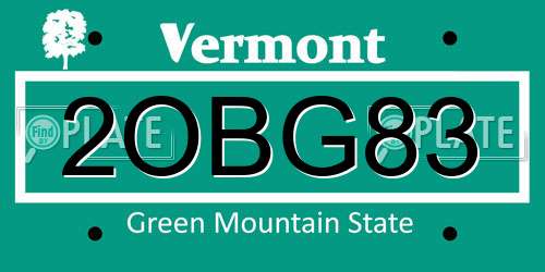 2OBG83 Vermont License Plate