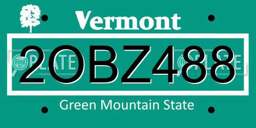 2OBZ488 Vermont License Plate