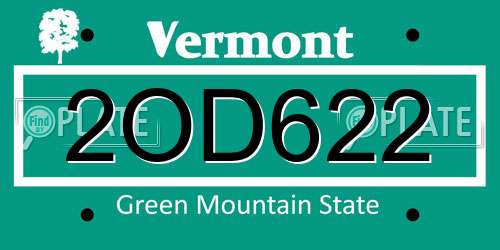 2OD622 Vermont License Plate