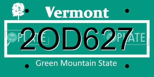 2OD627 Vermont License Plate