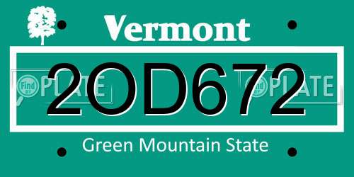 2OD672 Vermont License Plate