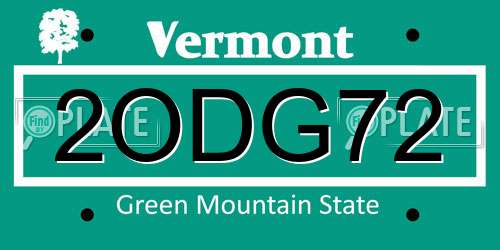 2ODG72 Vermont License Plate