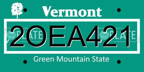 2OEA421 Vermont License Plate