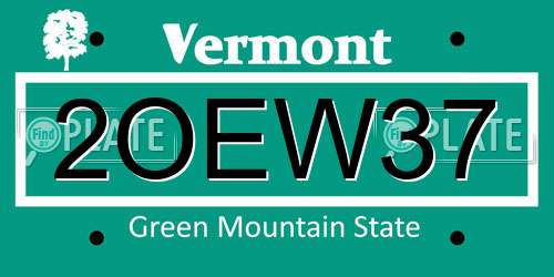 2OEW37 Vermont License Plate