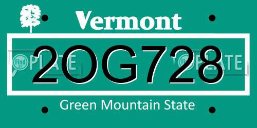 2OG728 Vermont License Plate