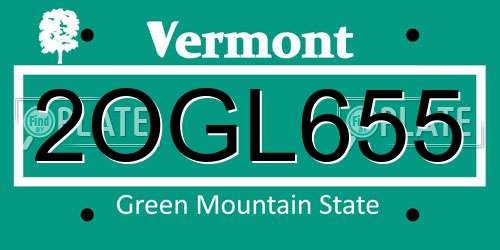 2OGL655 Vermont License Plate