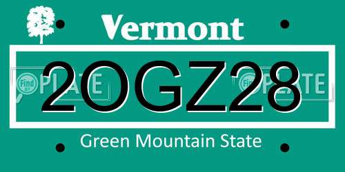 2OGZ28 Vermont License Plate