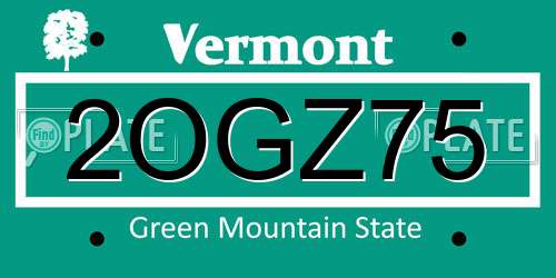 2OGZ75 Vermont License Plate