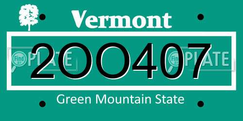 2OO407 Vermont License Plate